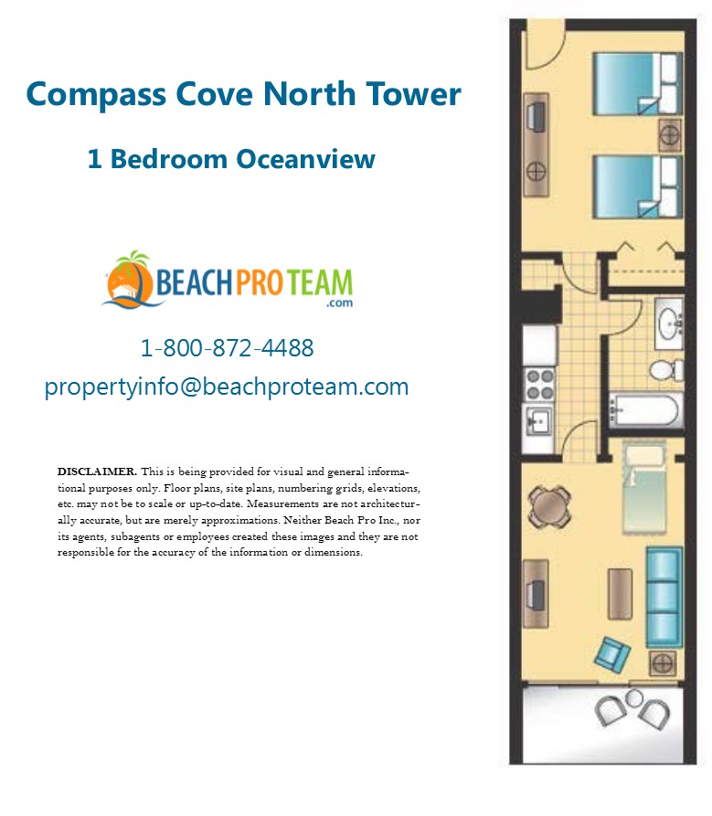 Compass Cove North Tower Floor Plan - 1 Bedroom Ocean View